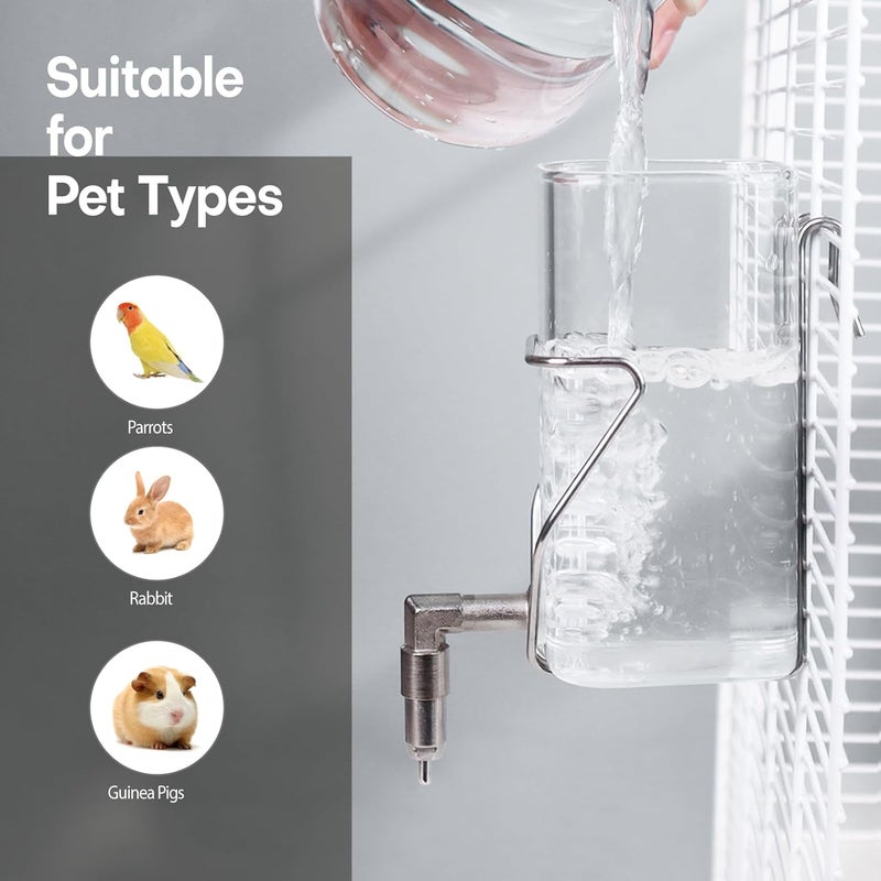HardcorePet Premium Stainless Steel & Glass Pet Water Bottle - Firing Pin No-Drip Dispenser for Rabbits/Parrots/Rodents | 3 Size Options with Universal Cage Mount (1000ml) - Image 4